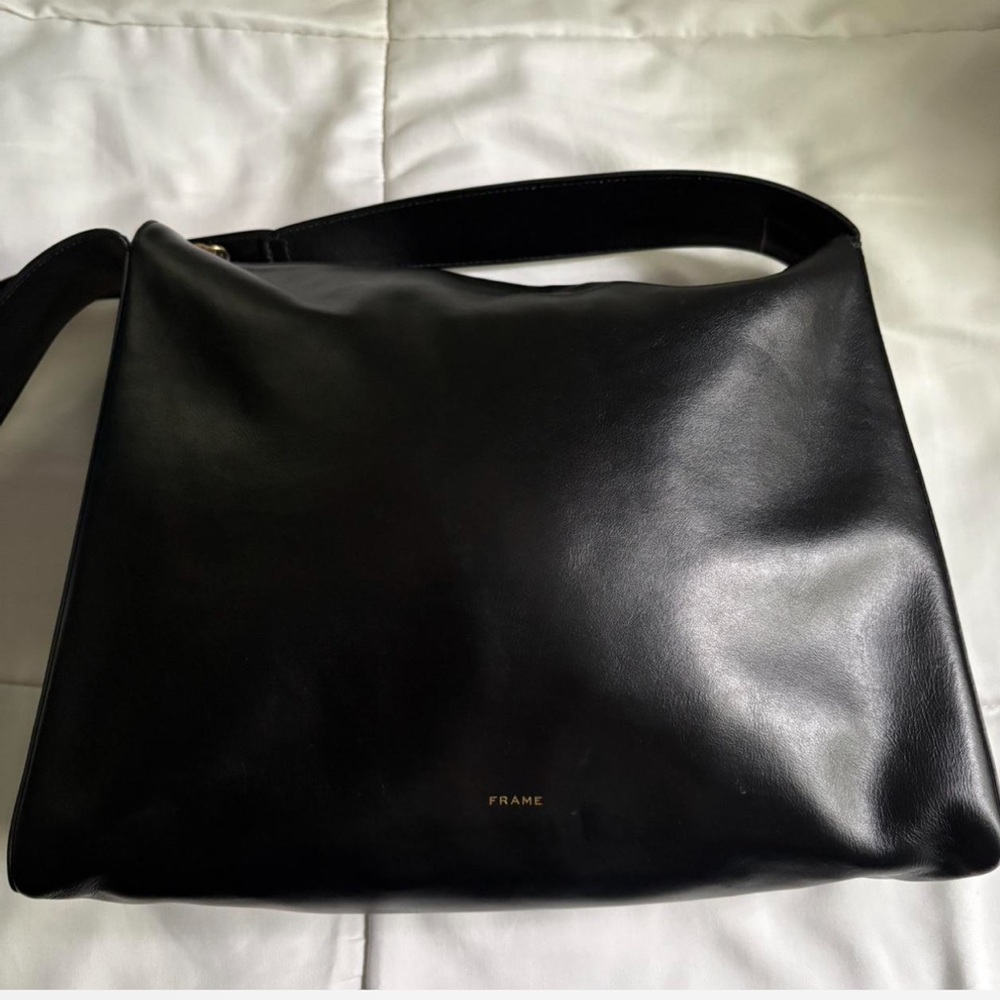 Frame Denim Black Leather Handbag with Gold Zipper